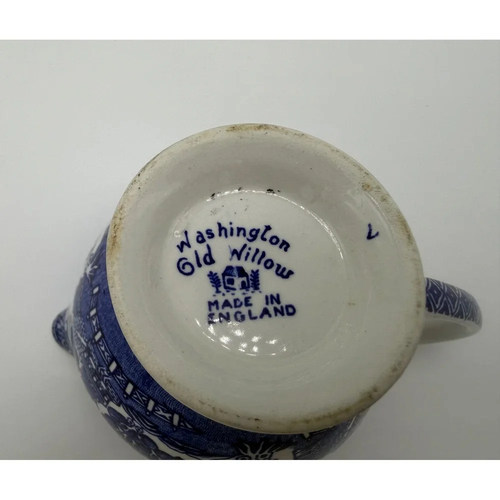 Washington Old Willow Blue White Creamer Pitcher Made in England Transferware